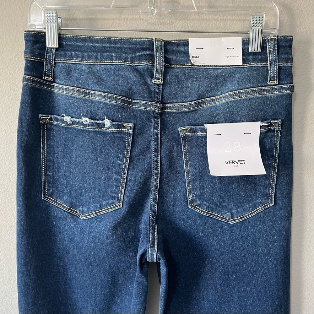 Vervet Women's Size 28/7 Bella Highrise Cropped Flare Blue Jeans Distressed NEW - Picture 10 of 14